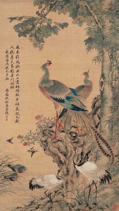 沈铨 1760年作 绢本花鸟 立轴